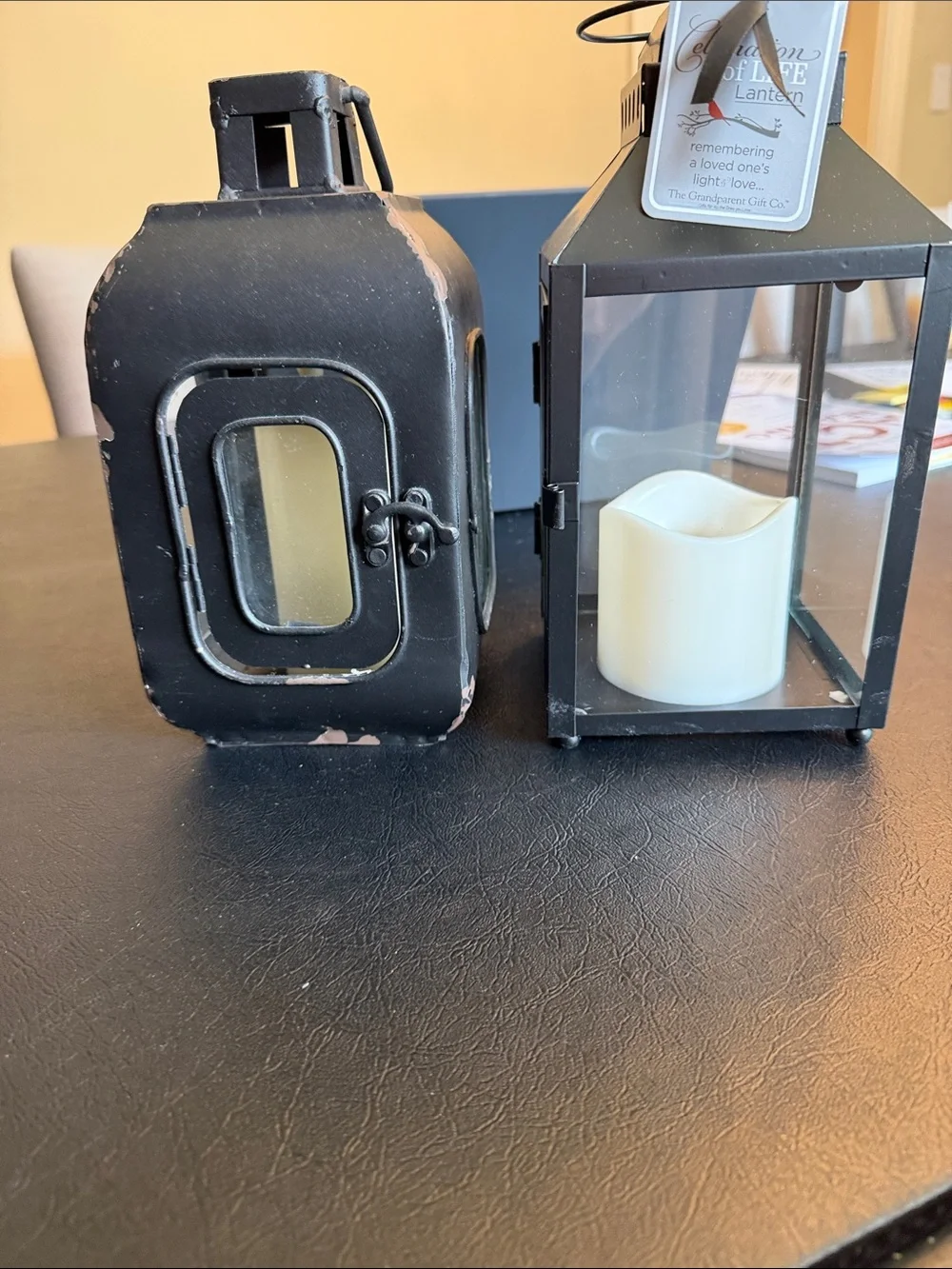 Decorative Black Metal Lantern with Candle - Unbranded